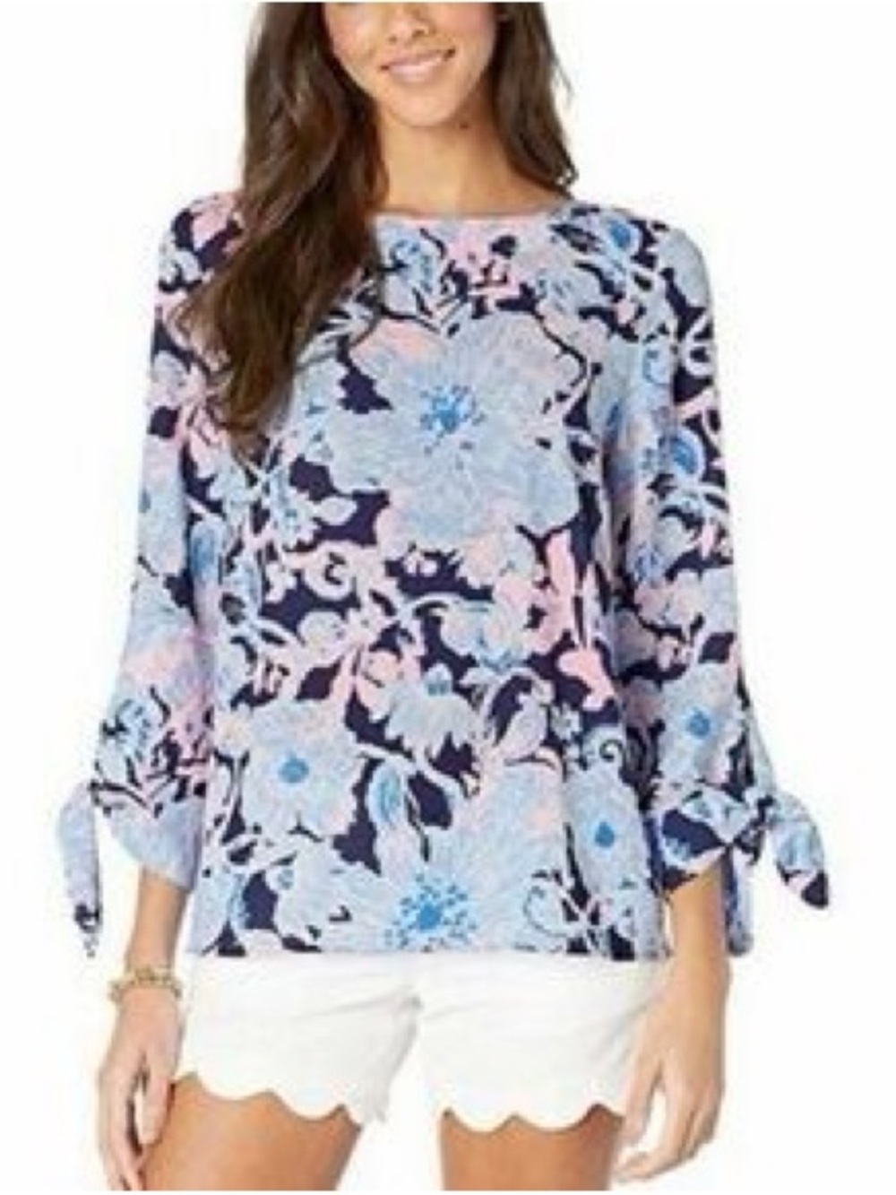 Lilly Pulitzer Langston top blouse in “Bright Navy Amore Please” XL blue pink